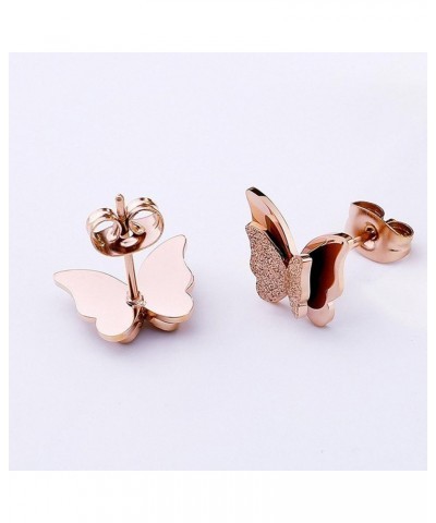 Stainless Steel Butterfly Stud Earrings Frosted 18k Rose Gold Plated Jewelry for Women rose gold $12.74 Earrings