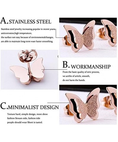 Stainless Steel Butterfly Stud Earrings Frosted 18k Rose Gold Plated Jewelry for Women rose gold $12.74 Earrings