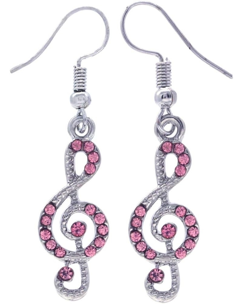 Treble Clef Music Note Earrings Dangle Drop Style Rhinestones Fashion Jewelry Pink $9.43 Earrings