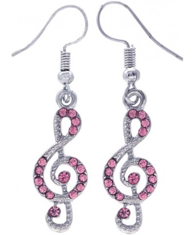 Treble Clef Music Note Earrings Dangle Drop Style Rhinestones Fashion Jewelry Pink $9.43 Earrings