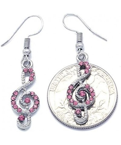 Treble Clef Music Note Earrings Dangle Drop Style Rhinestones Fashion Jewelry Pink $9.43 Earrings