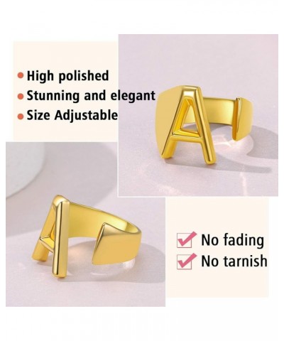 Customizable Initial Ring Statement 18K Gold Plated Fashion Cuff Rings for Women Alphabet Letter A to Z Resizable Knuckle Rin...