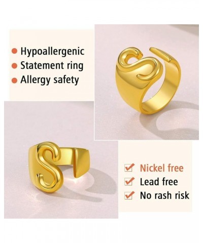 Customizable Initial Ring Statement 18K Gold Plated Fashion Cuff Rings for Women Alphabet Letter A to Z Resizable Knuckle Rin...