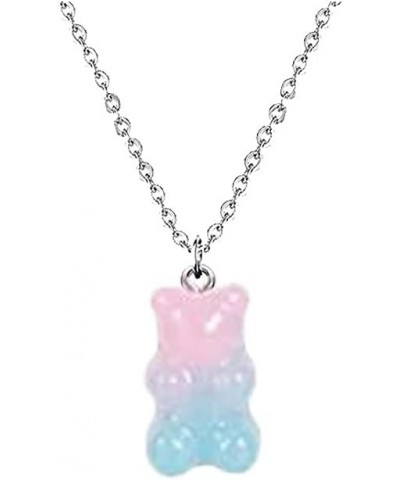 Mix-color Cute Gummy Bear Necklace Colorful Resin Bear Pendant Necklace for Women Girls pink&blue $11.20 Necklaces