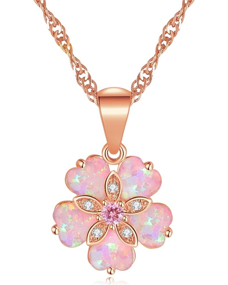 Opal Pendant Necklace Gold Plated Opal Jewelry Gifts for Women Girls Gemstone Necklaces Pink Opal Flower $9.68 Necklaces