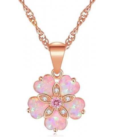 Opal Pendant Necklace Gold Plated Opal Jewelry Gifts for Women Girls Gemstone Necklaces Pink Opal Flower $9.68 Necklaces