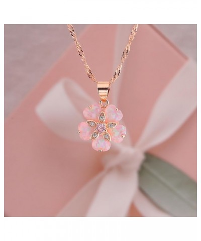 Opal Pendant Necklace Gold Plated Opal Jewelry Gifts for Women Girls Gemstone Necklaces Pink Opal Flower $9.68 Necklaces