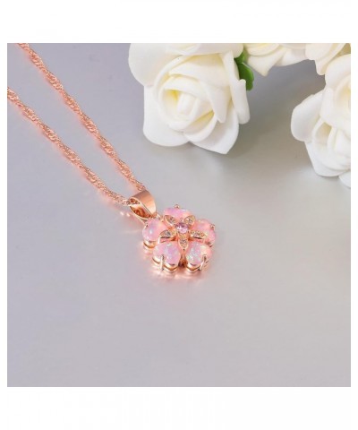 Opal Pendant Necklace Gold Plated Opal Jewelry Gifts for Women Girls Gemstone Necklaces Pink Opal Flower $9.68 Necklaces