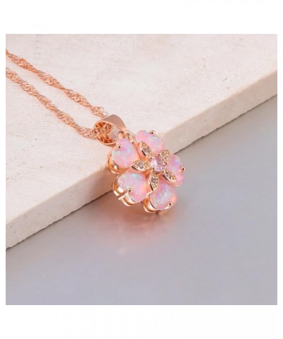 Opal Pendant Necklace Gold Plated Opal Jewelry Gifts for Women Girls Gemstone Necklaces Pink Opal Flower $9.68 Necklaces