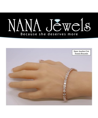 NANA Asscher Cut Tennis Bracelet 7" or 8" Solid Sterling Silver & Pure Brilliance Zirconia 13.00ctw-53.00ctw 8" rose gold pla...