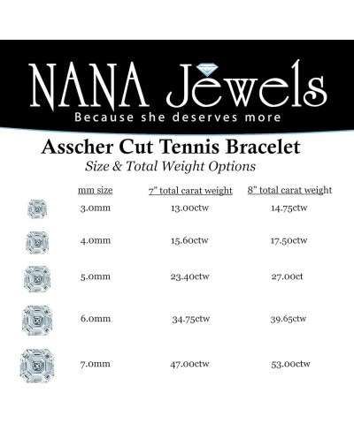 NANA Asscher Cut Tennis Bracelet 7" or 8" Solid Sterling Silver & Pure Brilliance Zirconia 13.00ctw-53.00ctw 8" rose gold pla...