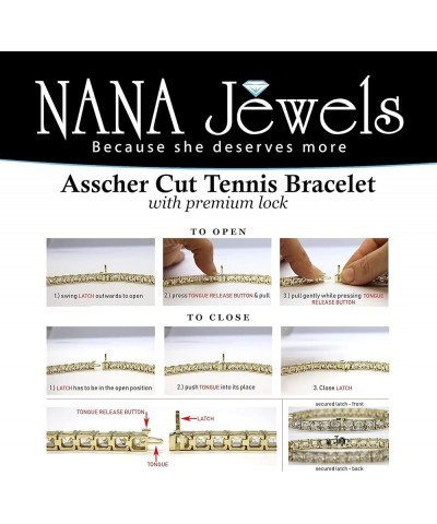 NANA Asscher Cut Tennis Bracelet 7" or 8" Solid Sterling Silver & Pure Brilliance Zirconia 13.00ctw-53.00ctw 8" rose gold pla...