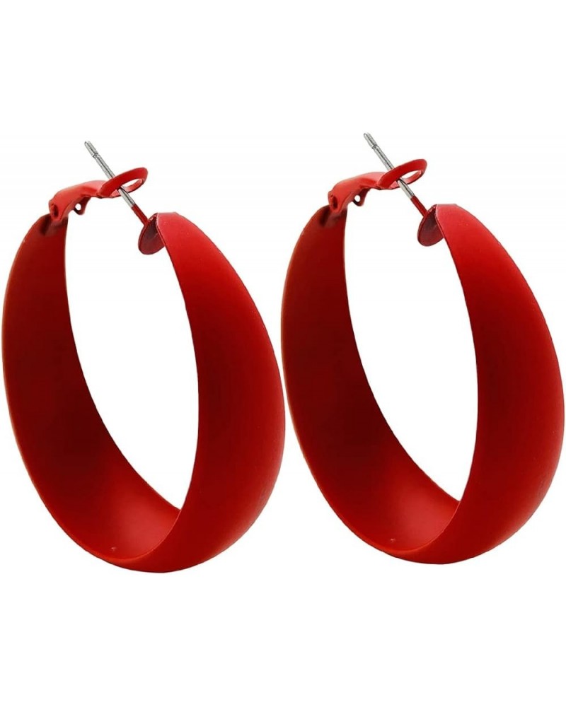 Vintage Exaggerate Large Red Matte Round Hoop Earrings Classic Lightweight Multicolor Wide Faux Leather Pierced Drop Dangle E...