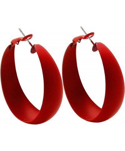 Vintage Exaggerate Large Red Matte Round Hoop Earrings Classic Lightweight Multicolor Wide Faux Leather Pierced Drop Dangle E...