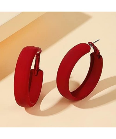 Vintage Exaggerate Large Red Matte Round Hoop Earrings Classic Lightweight Multicolor Wide Faux Leather Pierced Drop Dangle E...