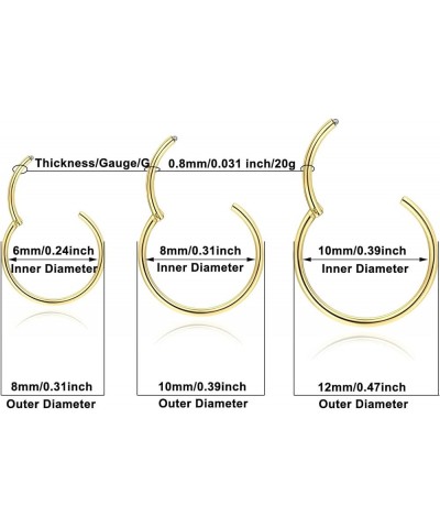 Gold Hinged 20g 18g 16g Nose Rings Hoops 6mm 8mm 10mm 12mm 14mm 16mm Septum Ring Clicker Cartilage Helix Hoop Earrings Set 20...