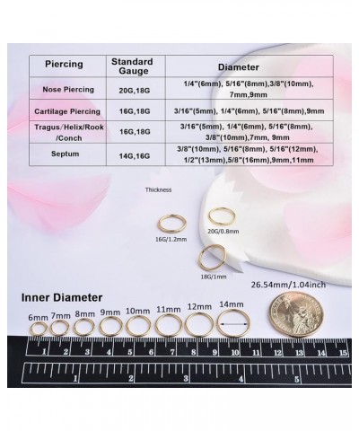 Gold Hinged 20g 18g 16g Nose Rings Hoops 6mm 8mm 10mm 12mm 14mm 16mm Septum Ring Clicker Cartilage Helix Hoop Earrings Set 20...