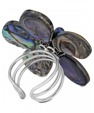 Flower Statement Rainbow Abalone Shell and Cultured Freshwater Pearls Adjustable Ring $15.33 Rings