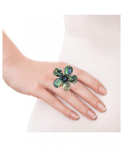 Flower Statement Rainbow Abalone Shell and Cultured Freshwater Pearls Adjustable Ring $15.33 Rings