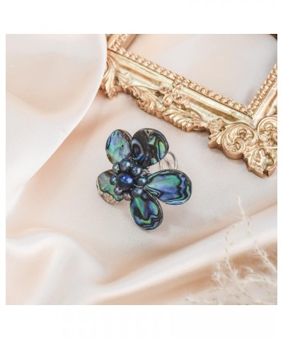 Flower Statement Rainbow Abalone Shell and Cultured Freshwater Pearls Adjustable Ring $15.33 Rings