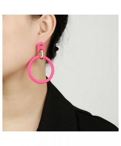 Acrylic Rectangle Earrings, Fashion Acrylic Square/Oval/Hoop Statement Drop Earrings for Women girls Hot Pink Hoop $6.35 Earr...