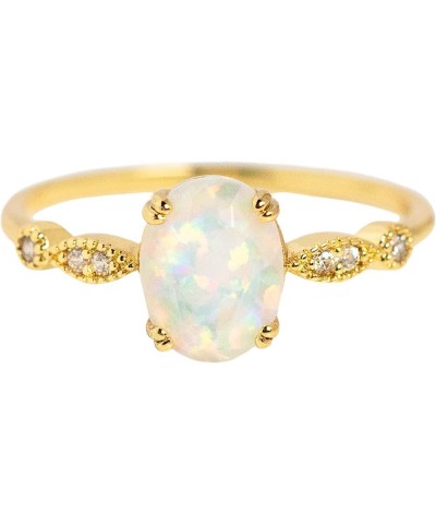 Opal Fire Ring - 14K Yellow Gold Plated - CZ - Birthday Wedding Anniverrsary Mother Gift 9 $28.00 Rings