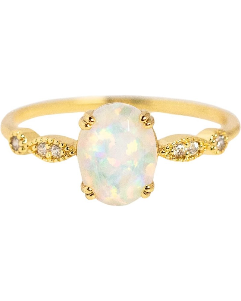 Opal Fire Ring - 14K Yellow Gold Plated - CZ - Birthday Wedding Anniverrsary Mother Gift 9 $28.00 Rings