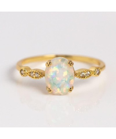 Opal Fire Ring - 14K Yellow Gold Plated - CZ - Birthday Wedding Anniverrsary Mother Gift 9 $28.00 Rings