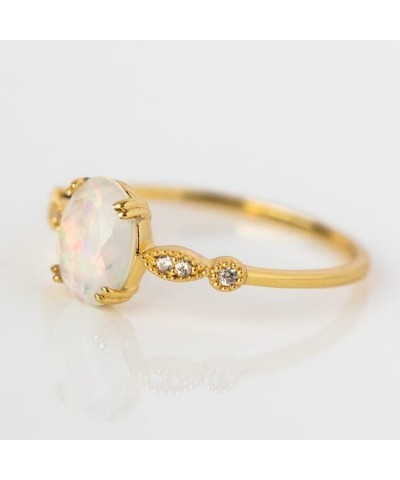 Opal Fire Ring - 14K Yellow Gold Plated - CZ - Birthday Wedding Anniverrsary Mother Gift 9 $28.00 Rings