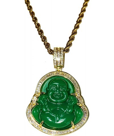 Iced Laughing Buddha Green Jade Pendant Necklace Rope Chain Genuine Certified Grade A Jadeite Jade Hand Crafted, Jade Necklac...