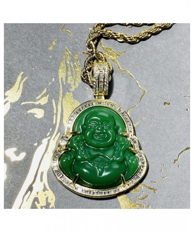 Iced Laughing Buddha Green Jade Pendant Necklace Rope Chain Genuine Certified Grade A Jadeite Jade Hand Crafted, Jade Necklac...