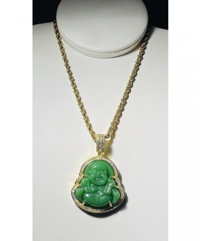 Iced Laughing Buddha Green Jade Pendant Necklace Rope Chain Genuine Certified Grade A Jadeite Jade Hand Crafted, Jade Necklac...