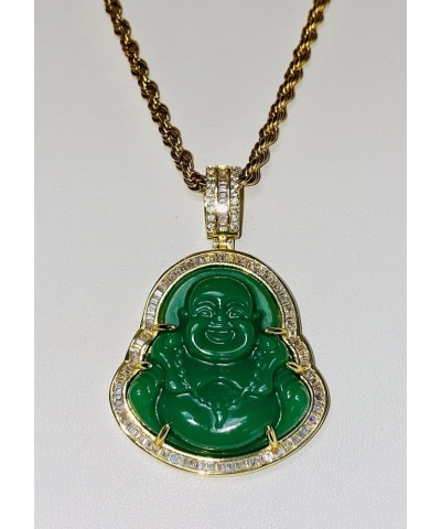 Iced Laughing Buddha Green Jade Pendant Necklace Rope Chain Genuine Certified Grade A Jadeite Jade Hand Crafted, Jade Necklac...