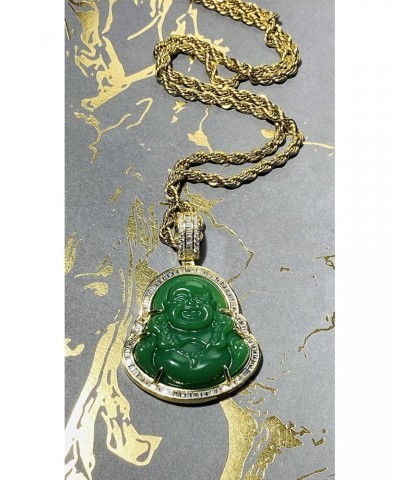 Iced Laughing Buddha Green Jade Pendant Necklace Rope Chain Genuine Certified Grade A Jadeite Jade Hand Crafted, Jade Necklac...