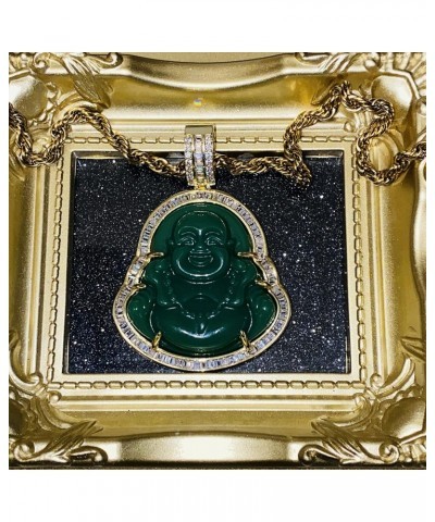 Iced Laughing Buddha Green Jade Pendant Necklace Rope Chain Genuine Certified Grade A Jadeite Jade Hand Crafted, Jade Necklac...