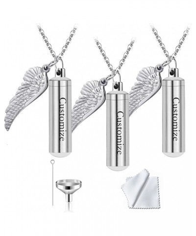 3 Pack Cylinder Urn Necklaces for Ashes Memorial Keepsake Pendant with Angel Wing Charm Necklace Stainless Steel Waterproof C...