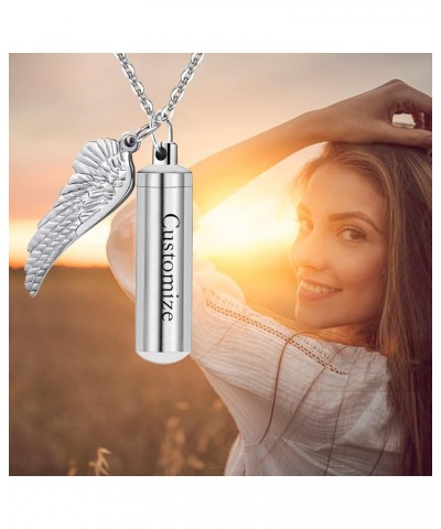 3 Pack Cylinder Urn Necklaces for Ashes Memorial Keepsake Pendant with Angel Wing Charm Necklace Stainless Steel Waterproof C...