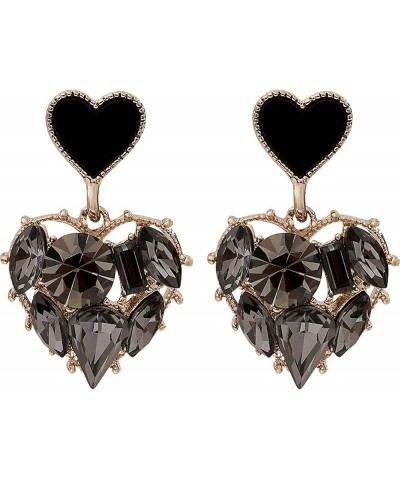 Black Crystal Heart Earrings for Women Glitter Black Earrings Black Love Pendant Earrings Hollow out Zircon Earrings Wedding ...