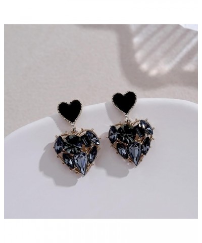 Black Crystal Heart Earrings for Women Glitter Black Earrings Black Love Pendant Earrings Hollow out Zircon Earrings Wedding ...