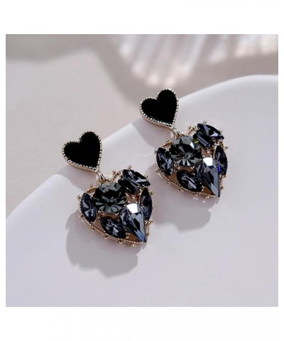 Black Crystal Heart Earrings for Women Glitter Black Earrings Black Love Pendant Earrings Hollow out Zircon Earrings Wedding ...