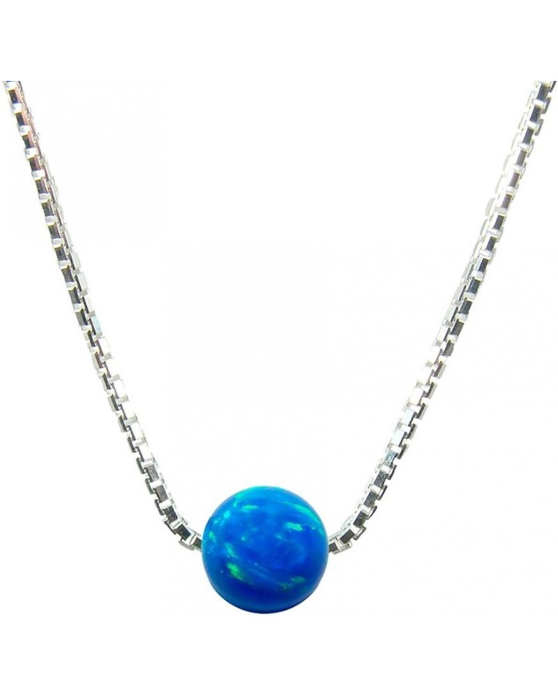 Opal Ball Sterling Silver Necklace, Opal Bead Choker Necklace 14'' + 2'' Blue $14.23 Necklaces