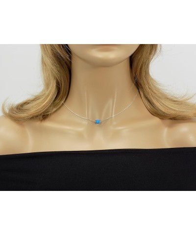 Opal Ball Sterling Silver Necklace, Opal Bead Choker Necklace 14'' + 2'' Blue $14.23 Necklaces