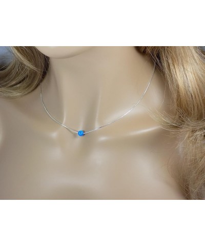 Opal Ball Sterling Silver Necklace, Opal Bead Choker Necklace 14'' + 2'' Blue $14.23 Necklaces