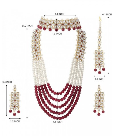 Wedding Party Wear Bridal Jewellery Choker Long Pearl Necklace Earrings Maang Tikka Indian Traditional Set for Women Maroon 4...