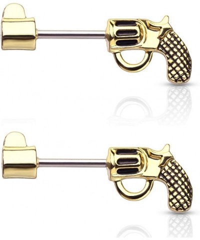 14G Stainless Steel Revolver Pistol Nipple Barbells, Sold as a Pair Gold Tone $9.04 Body Jewelry