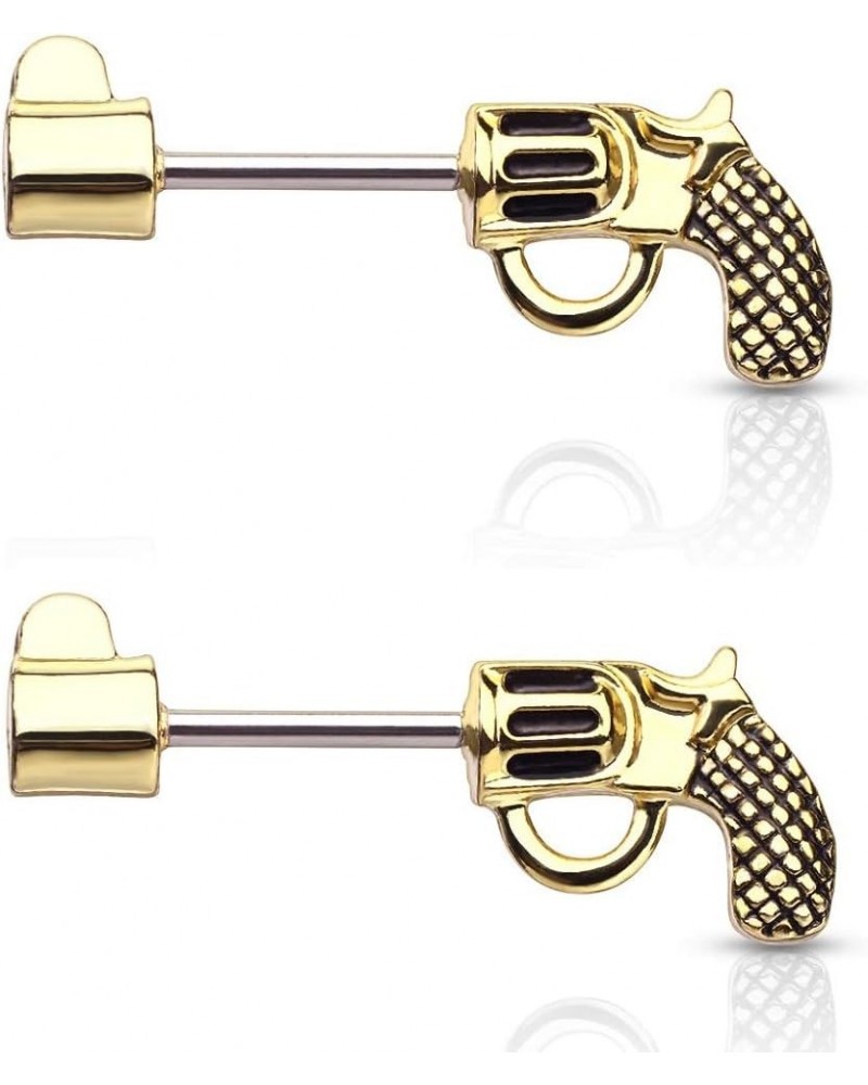 14G Stainless Steel Revolver Pistol Nipple Barbells, Sold as a Pair Gold Tone $9.04 Body Jewelry