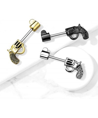 14G Stainless Steel Revolver Pistol Nipple Barbells, Sold as a Pair Gold Tone $9.04 Body Jewelry