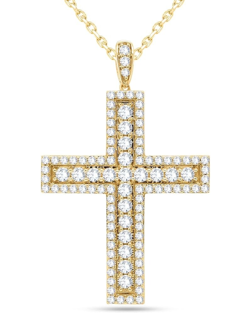 Hip Hop Religious Cross Pendant - 4.90 Cttw Round Simulated Diamond Micro Pave Hip Hop Style Cross Pendant Necklace in 14K Go...