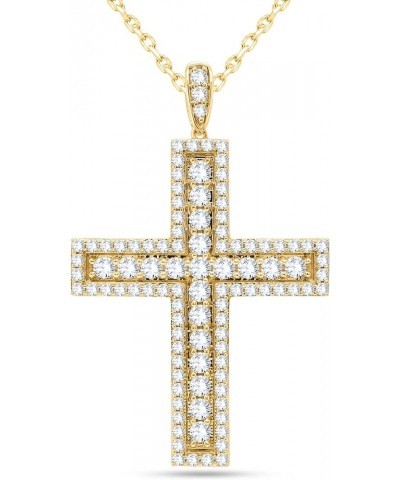 Hip Hop Religious Cross Pendant - 4.90 Cttw Round Simulated Diamond Micro Pave Hip Hop Style Cross Pendant Necklace in 14K Go...