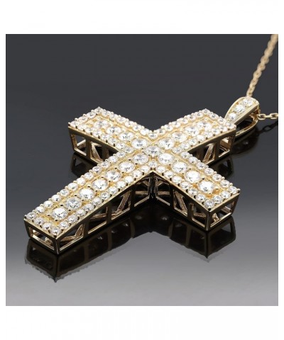 Hip Hop Religious Cross Pendant - 4.90 Cttw Round Simulated Diamond Micro Pave Hip Hop Style Cross Pendant Necklace in 14K Go...